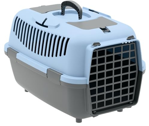 Nomade Hundebox - Transportbox für kleine Hunde und Katzen - Kann bis zu 6 kg tragen. Robustes Polypropylen. Türen aus Kunststoff/Metall (Blau, M)