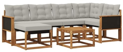 vidaXL Outdoor-Sofagarnitur mit Kissen 7 pcs Natürlich und Hellgrau, Garten-Sofa-Set, Moderne Outdoor-Möbel, Elegante Patiositzgelegenheiten, robuste Textilene-Sofas