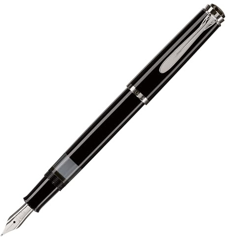 Pelikan Füllhalter Classic 205, Schwarz, Feder EF (extra-fein), hochwertiger Kolbenfüller im Geschenk-Etu