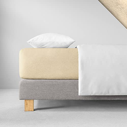 ESTELLA Spannbetttuch Samt Velours | Natur | Frottee | 200x200 cm | passend für Matratzen 180-200 cm (Breite) x 200 cm (Länge) | trocknerfest und bügelfrei | 80% Baumwolle 20% Polyester