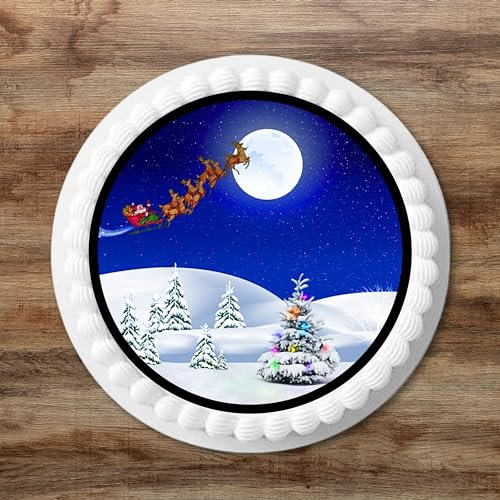 PRECUT 7 Christmas Scene Edible Premium Thickness SWEETENED VANILLA, Wafer card 7 Cake Topper - Cake Decoration