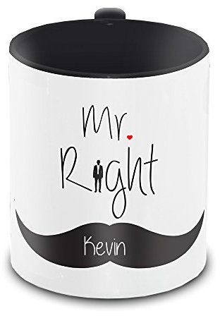 Tasse mit Namen Kevin und schönem Mr. Right - Motiv zum Valentinstag - Liebestasse Keramiktasse