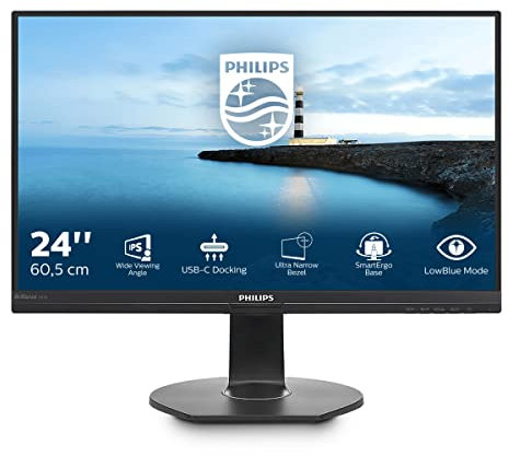 Philips 241B7QUPEB - 24 inch FHD Monitor, 60Hz, 5ms, IPS, USB dock, Height Adjust, Speakers (1920 x 1080, 250 cd/m², VGA, USB 3.0)