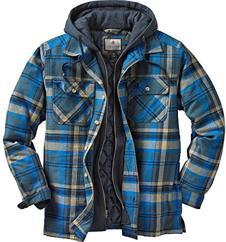 Legendary Whitetails Men's Size Maplewood Hooded Shirt Jacket, Slate Hatchet Plaid, Large Tall