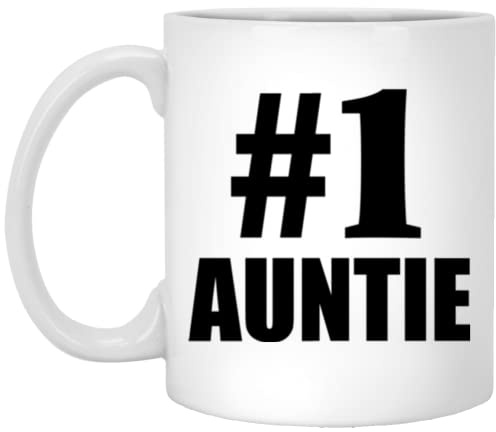 Designsify Gifts, Number One #1 Auntie, 11oz White Coffee Mug Ceramic Tea-Cup Drinkware with Handle - for Birthday Anniversary Christmas Mothers Day Fathers Day Party, to Men Women Him Her Friend
