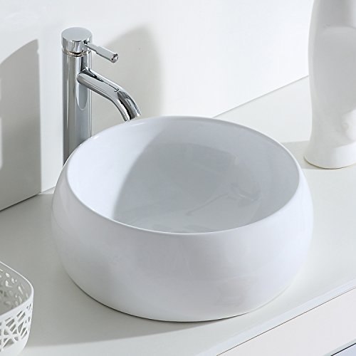 Eridanus Gefäß Waschbecken, Aufsatzwaschbecken rundes Vitreous Chinabecken, keramisches Waschbecken für Garderobe, Badezimmer Waschbecken, Waschtischunterschrank, Weißer Glanz - 390 x 390 x 160mm
