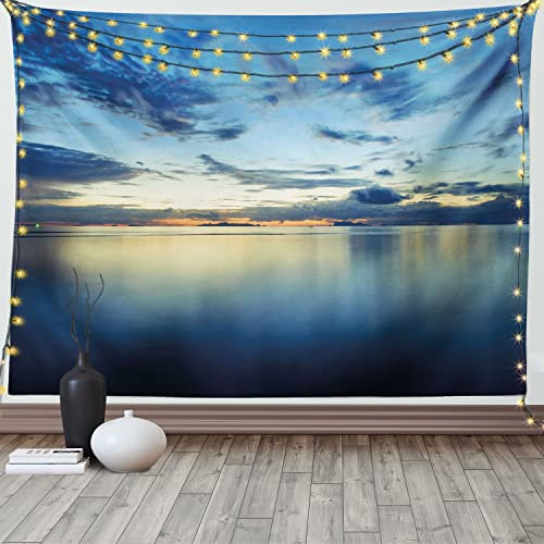 ABAKUHAUS Blau Wandteppich und Tagesdecke Meeres landschafsbild mit klarem Wellen und bei Dämmerung Romantische Fotographieaus Weiches Mikrofaser Stoff 230 x 140 cm Wand Dekoration, Blau