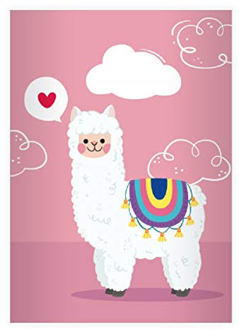 Kartenkaufrausch 8 niedliche Comic Lama DIN A4 Schulhefte, Rechenhefte mit Herz, rosa Lineatur 28 (kariertes Heft 16 Blatt/32 Seiten) Notizheft, Kladde für Schule, Universität, Büro