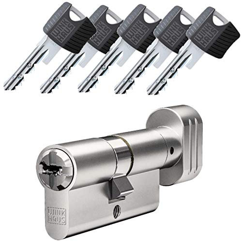 WINKHAUS RPE keyTec Knaufzylinder 50/50K inkl. 5 Schlüssel - Sicherheits-Türzylinder - Sicherungskarte - mit Sperrkugel und Rippenabfrage (K=Knaufseite) (Gleichschließung)