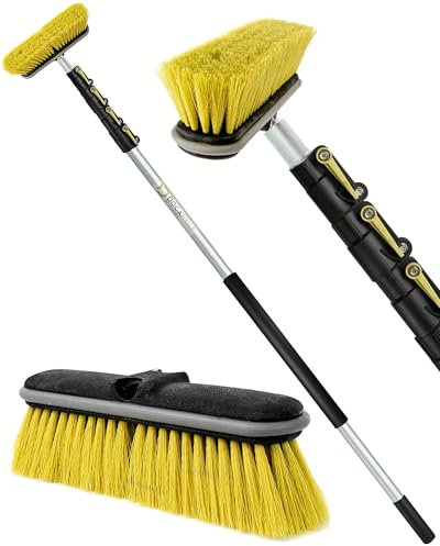 DOCAZOO 6-24 Foot (30 ft Reach) Extension Pole and 10” Medium Bristle Brush for House Siding, Deck, Garage, Patio and More