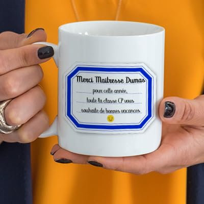 CADEAUX.COM - Mug Personnalisé En Céramique - Merci Maîtresse - Résiste Au Micro-ondes Et Lave Vaisselle - Idée Cadeau Personnalisé Avec un Message - Cadeau Maitresse d'École - Tasse Personnalisable