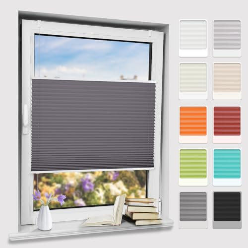 Bernice klemmfix Plissee ohne Bohren, Anthrazit 95x120cm(BxH) klemmrollo mit Klemmträger, abdunkelnde Jalousien zum Klemmen, Blendschutz Fensterrollos für Fenster & Tür