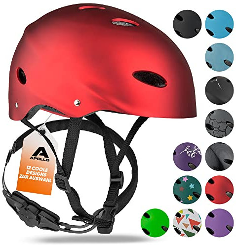 Apollo Skaterhelm Herren, Damen und Kinder | Kinderfahrradhelm | Verstellbar | Skateboard, Scooter, BMX Helm Kinder mit Drehrad-Anpassung | für Jungen und Mädchen | Verschiedene Größen und Farben