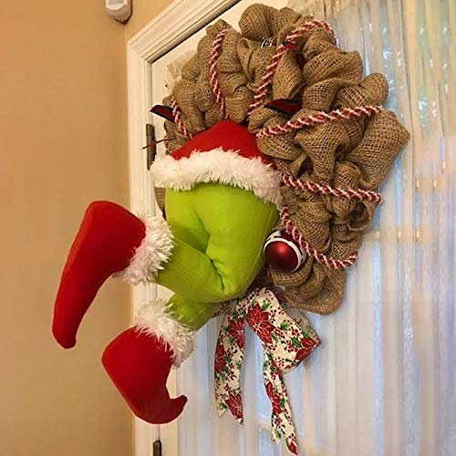 Voicry Weihnachtskranz 16 Zoll Türkranz Weihnachten Weihnachtsdeko Kranz deko Wie der Grinch den weihnachtskranz tür aus Sackleinen gestohlen hat