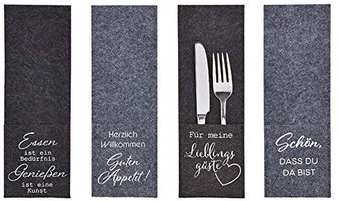 Bestecktasche Sprüche aus Filz Grau 4-Fach, (B/H) 9x26cm