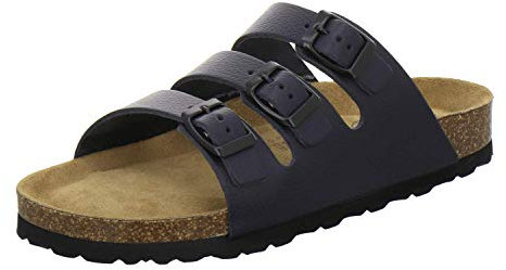 AFS-Schuhe 2133, sportliche Damen Pantoletten aus Leder, praktische Arbeitsschuhe, Bequeme Hausschuhe, Made in Germany (38 EU, Navy Glattleder)