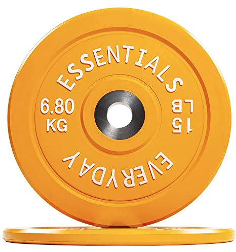 BalanceFrom Color Coded Olympic Bumper Plate Weight Plate with Steel Hub, 15LB Pair
