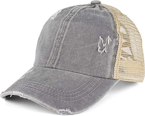 styleBREAKER Damen Baseball Cap im Washed Used Look mit Mesh Einsatz | Ponytail Cap für hohen Zopf | Verstellbare 6-Panel Schildkappe für Sommer und Freizeit, Farbe:Grau