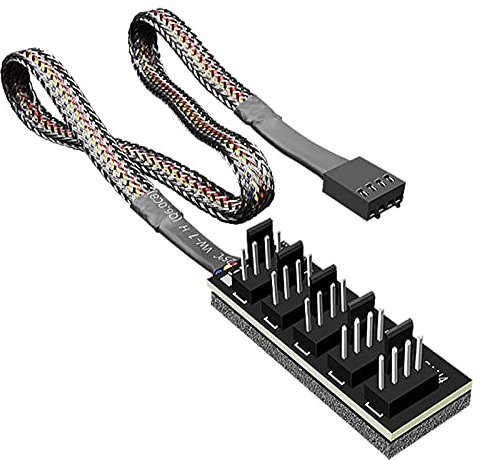 4-Pin PWM Fan Power Supply Cable 1 to 5 Splitter 5 Way Hub PC Case Internal Motherboard Fan Power Extension Cable Cord Wire for Computer Case 4-Pin and 3-Pin Cooling Fans Black