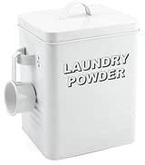Laundry Powder Tin Washing Powder Storage Bin Box Lid with Scoop (White)
