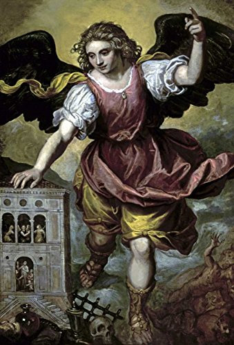 Kunstdruck, Leinwand, auf Holz, Bars The Archangel St. Michael Mexican School – Architektur vertikale Bilder Engel Architektur Figuren Kunstdruck 40 X 27 in