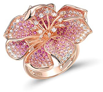 Santuzza Bague en Argent Sterling 925 avec Rose Saphir Rose et oxyde de Zirconium cubique, Émail, Oxyde de Zirconium