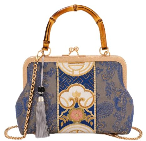 YeBon Retro Schulterkette Messenger Clutch Chinesischer Stil Kran bestickt Jacquard Damen Abendtaschen, Grüner Bambus