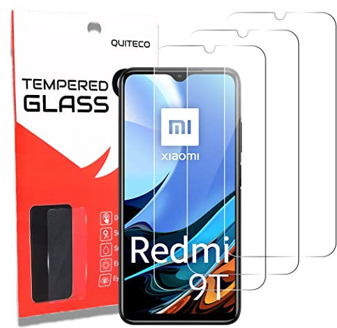 QUITECO Protector pantalla para Xiaomi Redmi 9T [3 Piezas] vidrio cristal templado