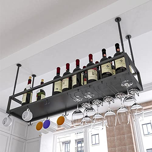 Weinregal und Glashalter Decke Hängend Deckenregal Küche Bar Regal Metall Weinglashalter Weinhalter Weinflaschenhalter Flaschenregal Deckenhänger Küchenhänger Industrial Retro ( Size : 80x25x21cm )