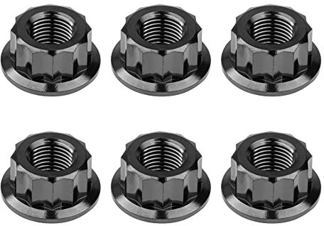 Wanyifa Dado flangiato in titanio M5 M6 M10 a 12 punti per modifica di moto auto, confezione da 6 (passo M6 1,0 mm, nero)