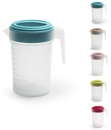 PLASTIFIC Food Grade Jug - Perfect for Stock Gravy - Microwave Safe - Kitchen Homebrew Liquids - Microwave Safe Pitcher (with Turquoise Lid, 2L)