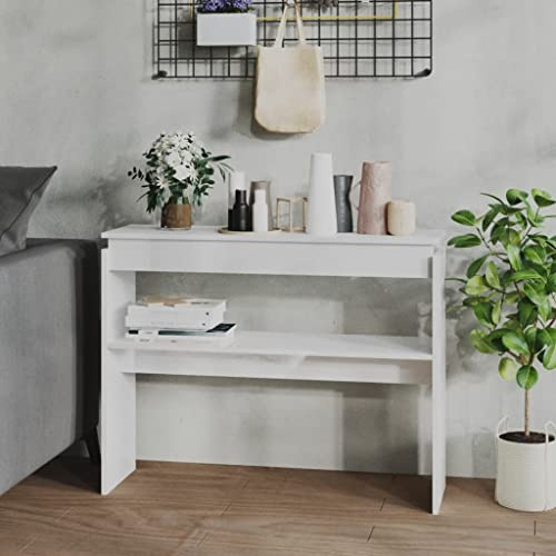 homiuse Table Console 102x30x80cm Table d'appoint Conception Pratique Table d'entrée Console Meuble Table Salon Basse pour Couloir Bureau Bout de Canapé Aggloméré Blanc Brillant