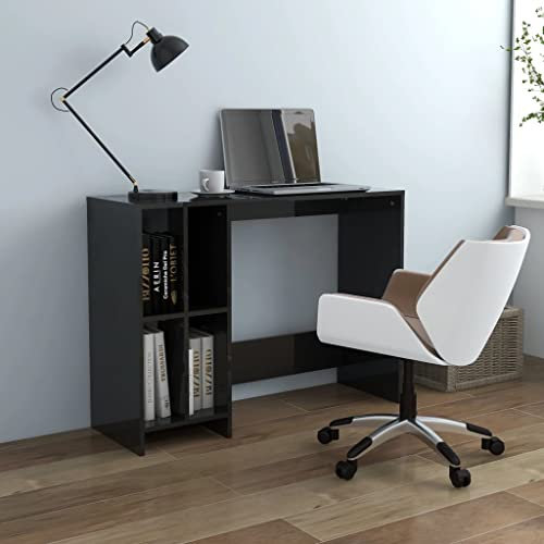 WIFESE Computertisch Hochglanz-Schwarz 102,5x35x75 cm Holzwerkstoff Bürotisch PC Tisch Eckschreibtisch Homeoffice Schreibtisch Modern Mehrzwecktisch mit 4 Offenen Fächern für Büros Zuhause Langlebig