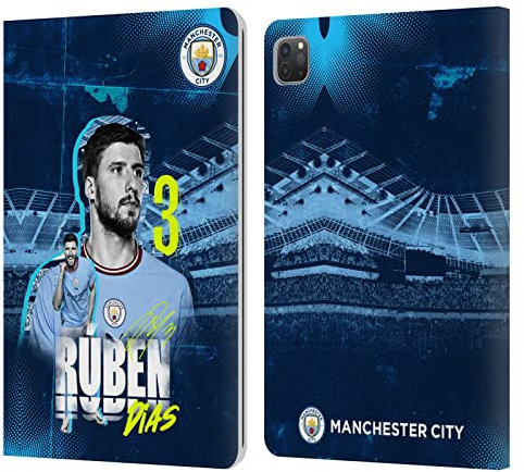 Head Case Designs Licenciado Oficialmente Manchester City Man City FC Rúben Dias 2022/23 Primer Equipo Carcasa de Cuero Tipo Libro Compatible con Apple iPad Pro 11 2020/2021 / 2022