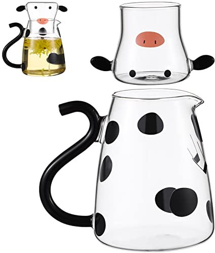 TOPBATHY Juego De Vasos Jarra para Servir Jarras De Garrafas Agua De Vaca Taza Nórdica Contenedor De Agua Olla De Agua con Taza Water Cup Dispensador con Taza Regalo Vidrio Familiar