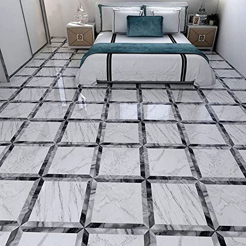 3D-Bodenbelag Wandbild Moderne weiße Marmorfliesen Tapete Zimmer Schlafzimmer Badezimmer 3D selbstklebende wasserdichte PVC-Aufkleber, 150 * 105 cm
