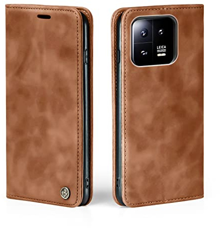 LBH Handyhülle für Xiaomi 13 5G in Hellbraun mit Karten- und Geldfach Smartphone Hülle mit Standfunktion Flip Case Schutzhülle Magnetverschluss Vintage