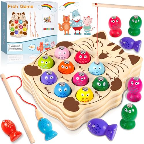 FAMKEEP Jeux Enfants 2 Ans,Jeuxs Montessori,Jouets en Bois Jeu de pêche,Jeuxs Magnetique Enfant,Cadeau Garçon Fille,Jeu de Peche Magnetique,Jeux Enfants Cadeau 2-5 Ans