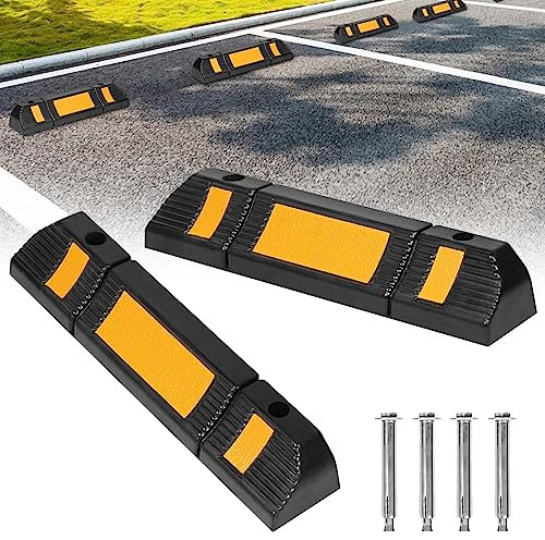 Yznahre 2er Gummi Radstopper Parkstopper Anfahrschutz Stopper Gummi Parkbegrenzung Abgrenzung Einparkhilfe Parkplatzbegrenzung mit Gelb Reflektierende Streifen für Garage Parkplatz, 60x12x10cm