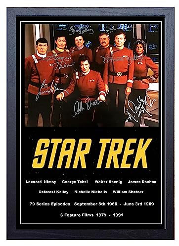 Star Trek Original-Serie, signiert/signierter Druck, William Shatner Leonard Nimoy ete etc., A4, gerahmt, 34 x 24 cm