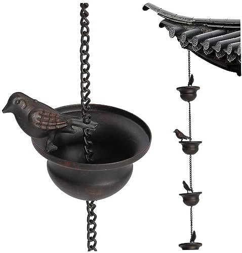 Cadena de lluvia Agua de lluvia Cadenas de lluvia al aire libre 94.49 pulgadas Muebles colgantes 8 baños de pájaros Catchers de lluvia para jardín a prueba de óxido adornos de jardín colgantes par