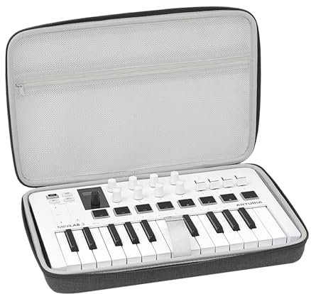 Musiin Premium Velvet Hardshell Case Compatible with Arturia MiniLab 3 case MiniLab MkII 25 Slim-Keyboard Controller Cover Arturia Midi Controller Synthesizer case(Grey)