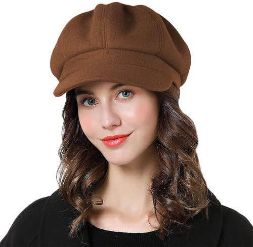 Sumolux Frauen Barett Newsboy Hut Französisch Wolle Cap Klassische Herbst Frühling Winter, Kaffee, Einheitsgröße