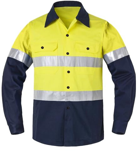 Yukirtiq Mens High Visibility Polo Shirt Reflective Tape Work Button T-Shirt Hi-vis Two Tone Sweatshirt Long Sleeve Breathable Tops, Yellow, S