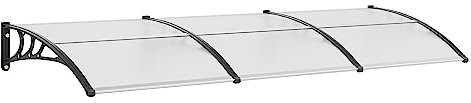 VEVOR Auvent de Porte d'Entrée 965x2975 mm Marquise de Porte Extérieure Polycarbonate Auvent de Fenêtres Transparent UPF 50+ Support ABS Résistant Abri de Protection Contre Les UV, la Pluie, la Neige