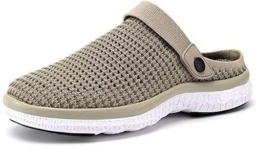 Clogs Hausschuhe Damen Herren Sommer Strand Sandalen Gartenschuhe Pantoletten Unisex Mesh Slippers Outdoor Strand Schuhe Hollow Strand Sandalen, Khaki, 43 EU