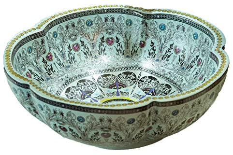 jdzjybqx Art Lavabo à poser en céramique bleu clair avec motif floral pour bar et petite garde-robe, 1 plateau de lavabo pour salle de bain