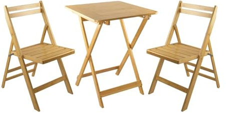 Conjunto de Terraza Plegable Mesa Cuadrada y 2 Sillas Biano Madera de Bambú 7house