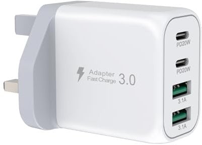 USB C Plug, Gcstnn 40W 4 Ports Fast Charger Multi Port PD+QC Wall Charger Power Adapter for iPhone 15 Pro Max/Plus 14 Pro Max 13 12 11 XS, iPad, AirPods, Samsung S23 Ultra S22,Google Mains Charger