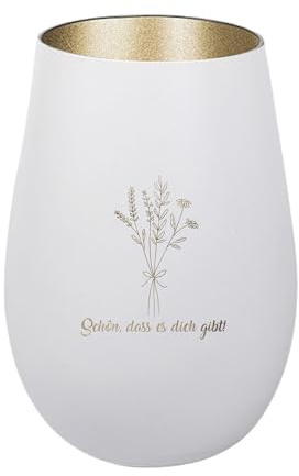 Der-Porzellan-Laden Windlicht mit Gravur Schön DASS es Dich gibt, Weiß Gold, Teelichthalter aus Glas mit Spruch, Tischdeko modern